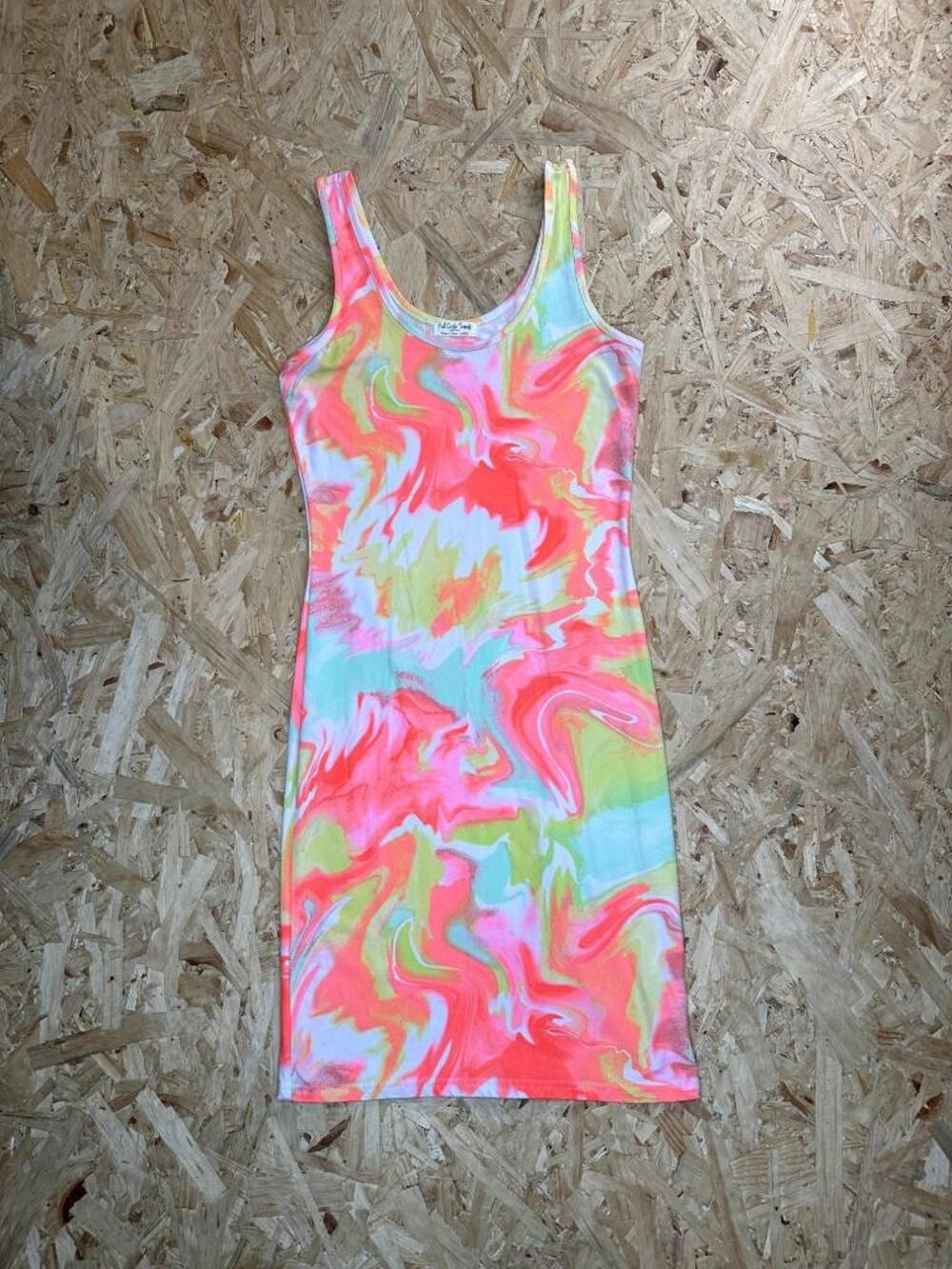 Full Circle Trends Dress Womens Large Neon Pink Yellow Blue Marble Print Tank